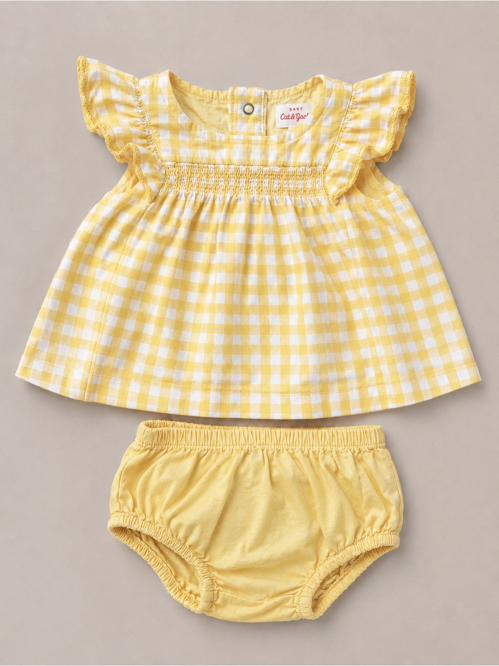 Baby Cat & Jack - 2 Piece Set W/ Yellow & White Checkered Print (Cotton) - NB